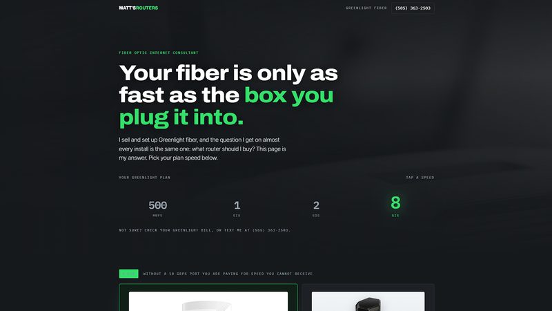 Matt's Routers Greenlight fiber router recommendation site designed by SiteSculpt