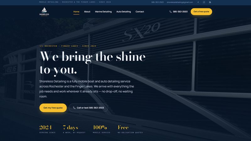 Shoreless Detailing mobile boat and auto detailing website designed by SiteSculpt